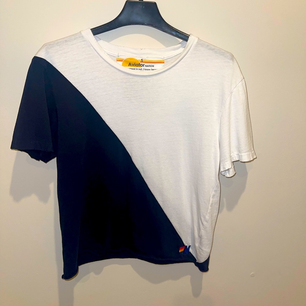 Aviator Nation size small diagonal distressed tee (hardly worn).